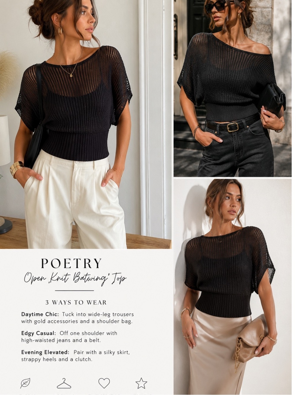 Vintage 90s Poetry USA Sheer Knit Dolman Sweater Batwing Boat Neck Blouson Top